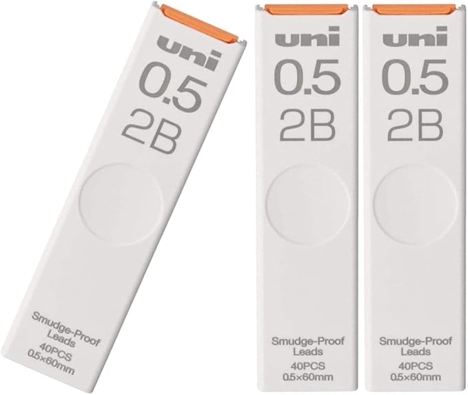 Uni Japan, Uni Mechanical Pencil Core Lead Refill Smudge-Proof 0.5 2B Sliding Case UL-S-0.5-402B 3 Packs 120pcs With Kanji LOVE Sticker