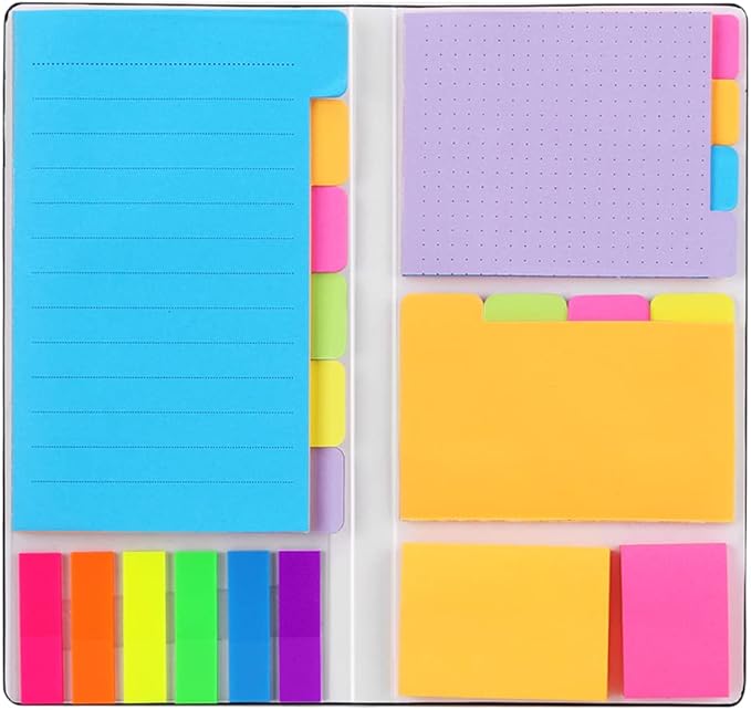 Sticky Notes Set, Hommie Colored Divider Self-Stick Notes Pads Bundle, Prioritize with Color Coding, 60 Ruled (3.7x6), 40 Dotted (3.7x3), 40 Blank (3x3.7), 60 Per Rectangular, 25 Per PET Color