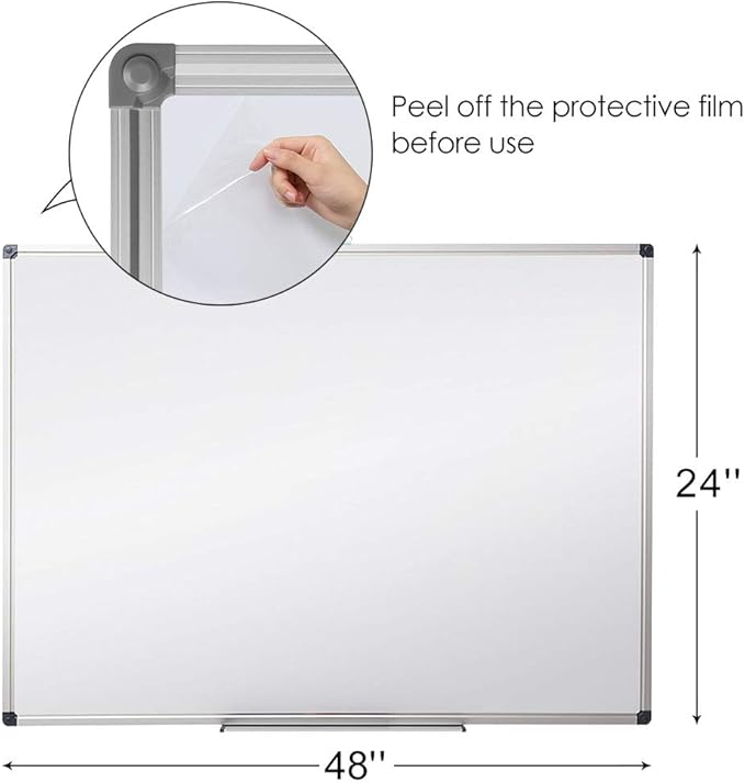 XIWODE Magnetic Dry Erase Board，Whiteboard for Wall, 24 x 48 inches, Whiteboard Marker Board Writing Board，Silver Aluminum Frame, Durable,Whiteboard for Home School & Office
