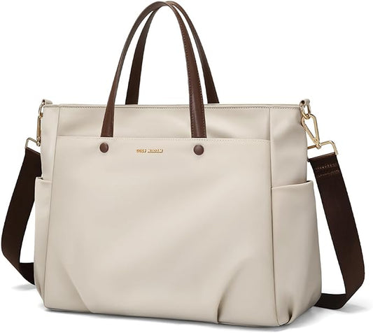 Laptop Tote Bag 15 Inch, Computer Shoulder Bag Large Work Tote Bag for Women, Laptop Carrying Case Stylish Handbag for Business Travel (Apricot)