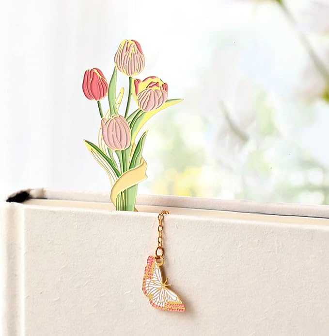 Bookmarks for Book Lovers Book Marks for Reading Women Birthday Graduation Christmas Gifts for Her Cute Metal Bookmark Book Markers Stocking Stuffers for Teens (Tulip)