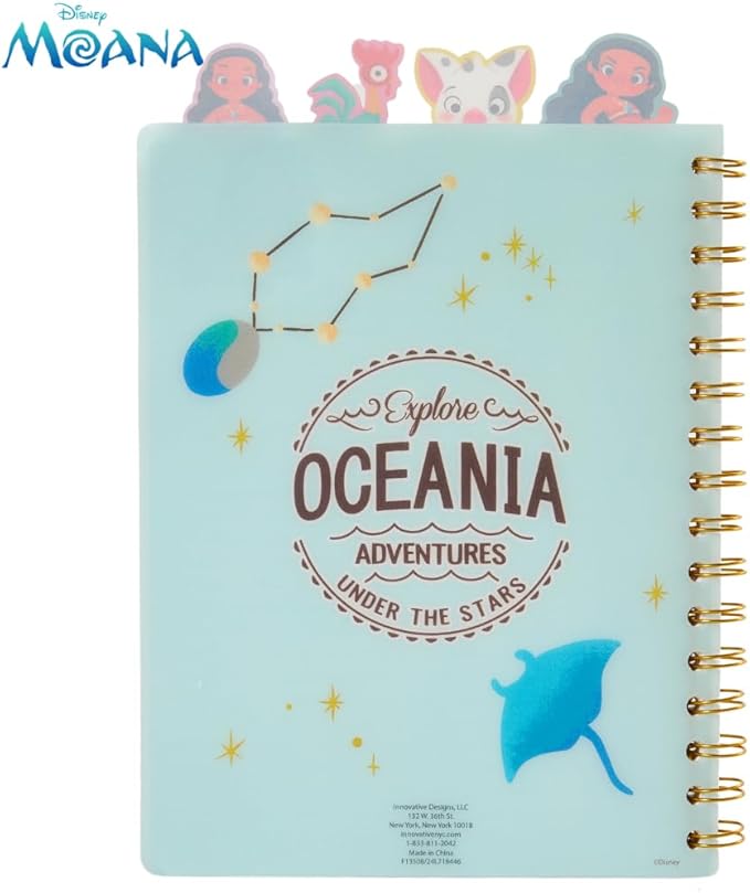 Innovative Designs Disney Moana Tab Journal Notebook for Kids, Spiral Bound, 96 Lined Pages, 8 x 7 inches