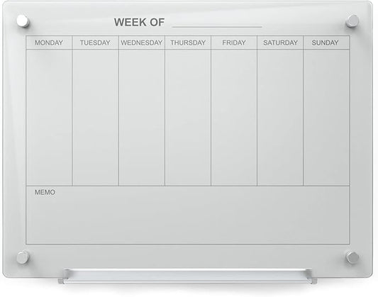 Audio-Visual Direct Magnetic White Weekly Calendar Dry- Erase Board Set -2' x 1.5' - Includes Magnets, Hardware & Marker Tray