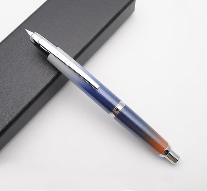 JINHAO 10 Press Fountain Pen, Retractable Metal Pen with Ink Converter (F Nib 0.5mm, Gradient Dark Blue)
