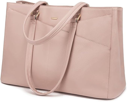 LOVEVOOK Laptop Tote Bag for Women 15.6 Inch Waterproof Leather Computer Bags Women Business Office Work Bag Briefcase Pink