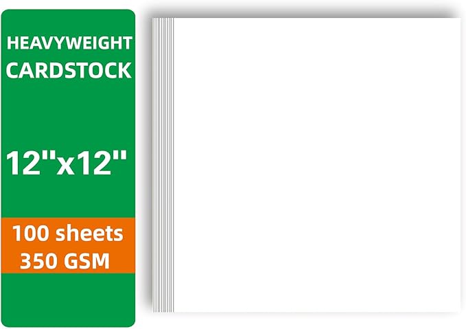 100 Sheets White Cardstock Thick Paper - Blank Heavy Weight 350gsm Cover Card Stock for Invitations,Stationery Printing,Scrapbooking,Crafts,DIY Cards, Paper Crafting (12x12 Inches)