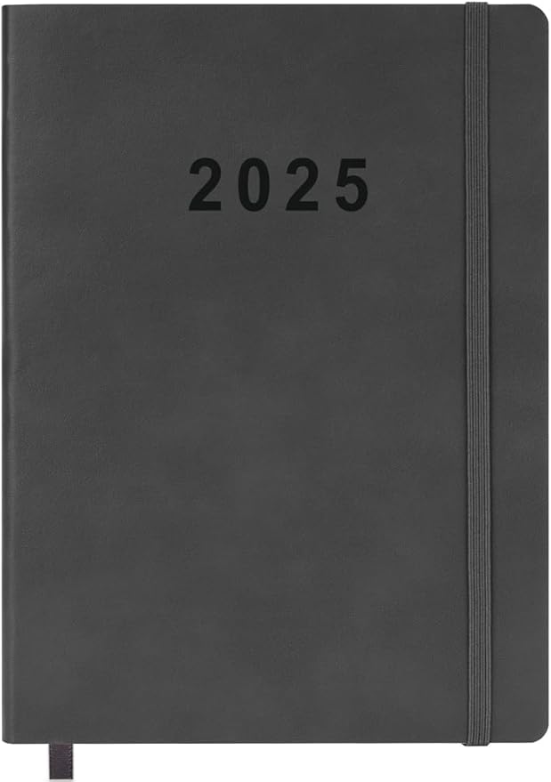 2025 Planner - Weekly and Monthly Planner Jan 2025 to Dec 2025, Vegan Leather Cover, Elastic Closure, 7”x9.25”, Grey