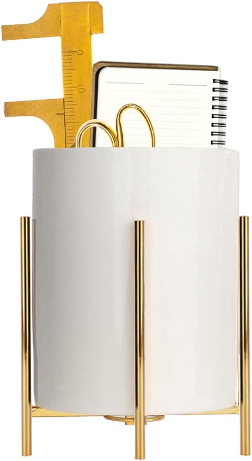 Large Office Pen Holder,Gold and White Desk Organizers for Office, home, wedding, kitchen