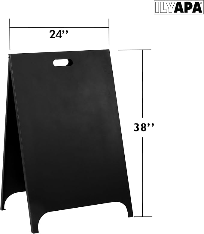 Ilyapa Modern Metal Double Sided Swinging Chalkboard Sidewalk Sign - Magnetic A Frame Alternative Menu Board, Sandwich Large Hanging Board Message Sign for Restaurant