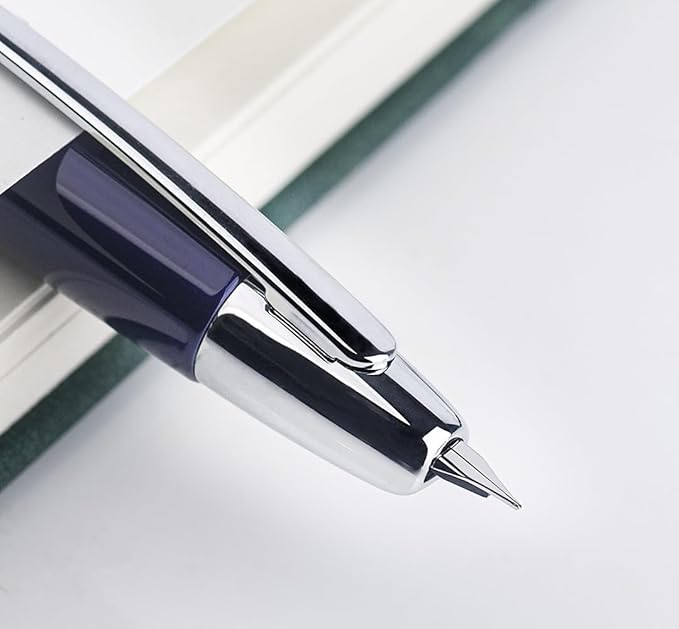 JINHAO 10 Press Fountain Pen, Retractable Metal Pen with Ink Converter (F Nib 0.5mm, Dark Blue)