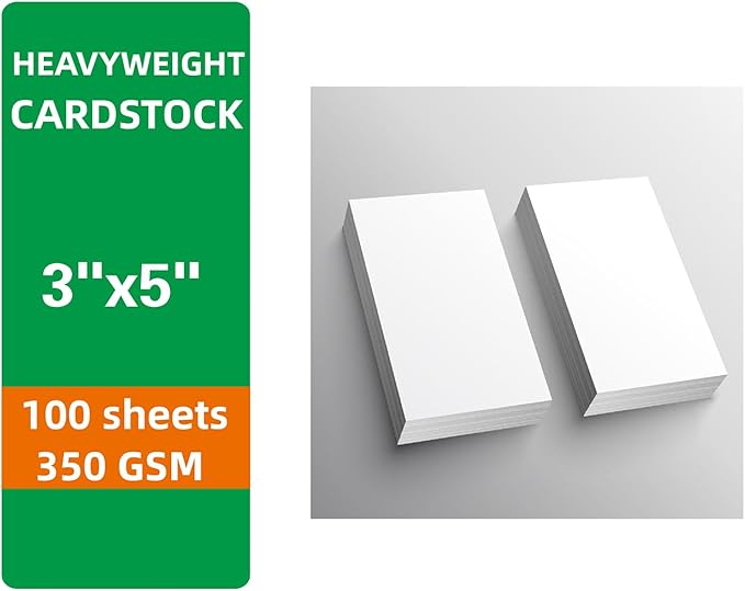 100 Sheets White Cardstock Thick Paper - Blank Heavy Weight 350gsm Cover Card Stock for Invitations,Stationery Printing,Scrapbooking,Crafts,DIY Cards, Paper Crafting (3x5 Inches)