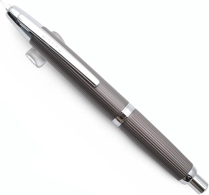 JINHAO 10 Press Fountain Pen, Retractable Metal Pen with Ink Converter (EF Nib 0.38mm, Striated Dark Gray)