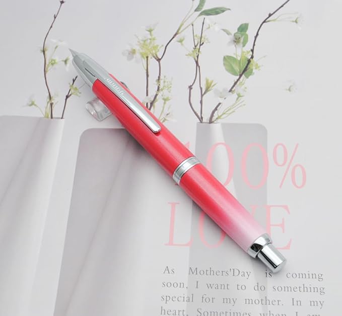JINHAO 10 Press Fountain Pen, Retractable Metal Pen with Ink Converter (EF Nib 0.38mm, Gradient Rose Red)