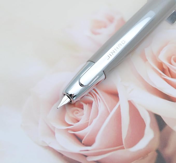 JINHAO 10 Press Fountain Pen, Retractable Metal Pen with Ink Converter (EF Nib 0.38mm, Gradient Grey)