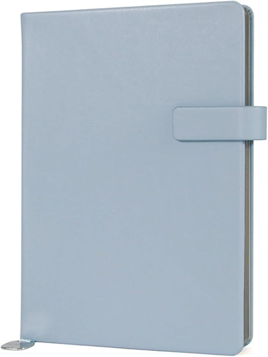 A5 Hard Cover Notebook with Pen Holder, Gold Edges & 180° Lay Flat - Large 5x8.25 Lined, Bookmark, Gift Box - Durable Journal for Office, Study, Travel - Writers, Students (Light Blue)