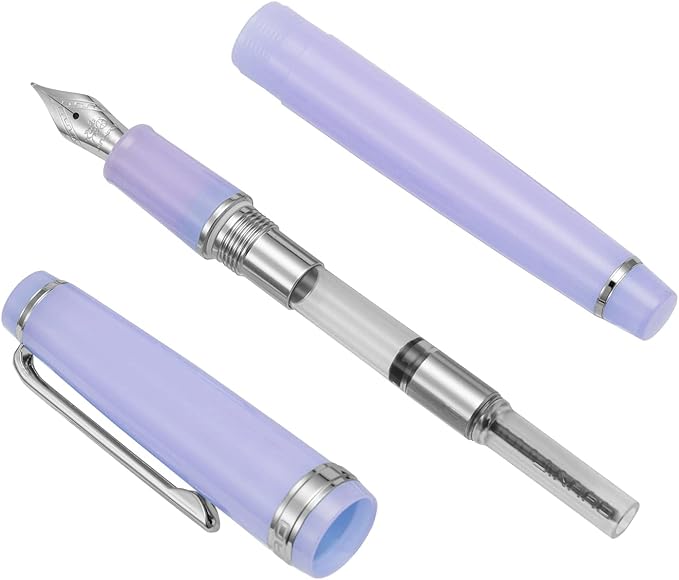 Jinhao 82 Acrylic Fountain Pen, Iridium Bent Nib with Ink Converter, Transparent Purple Classic Design Calligraphy Pen (Silver Trim)