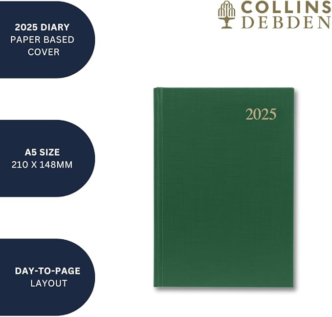 Collins Essential 2025 Business Diary - A5 Day to a Page Planner with Faux Leather Hardback Cover - Maroon - ESSA51.78-25