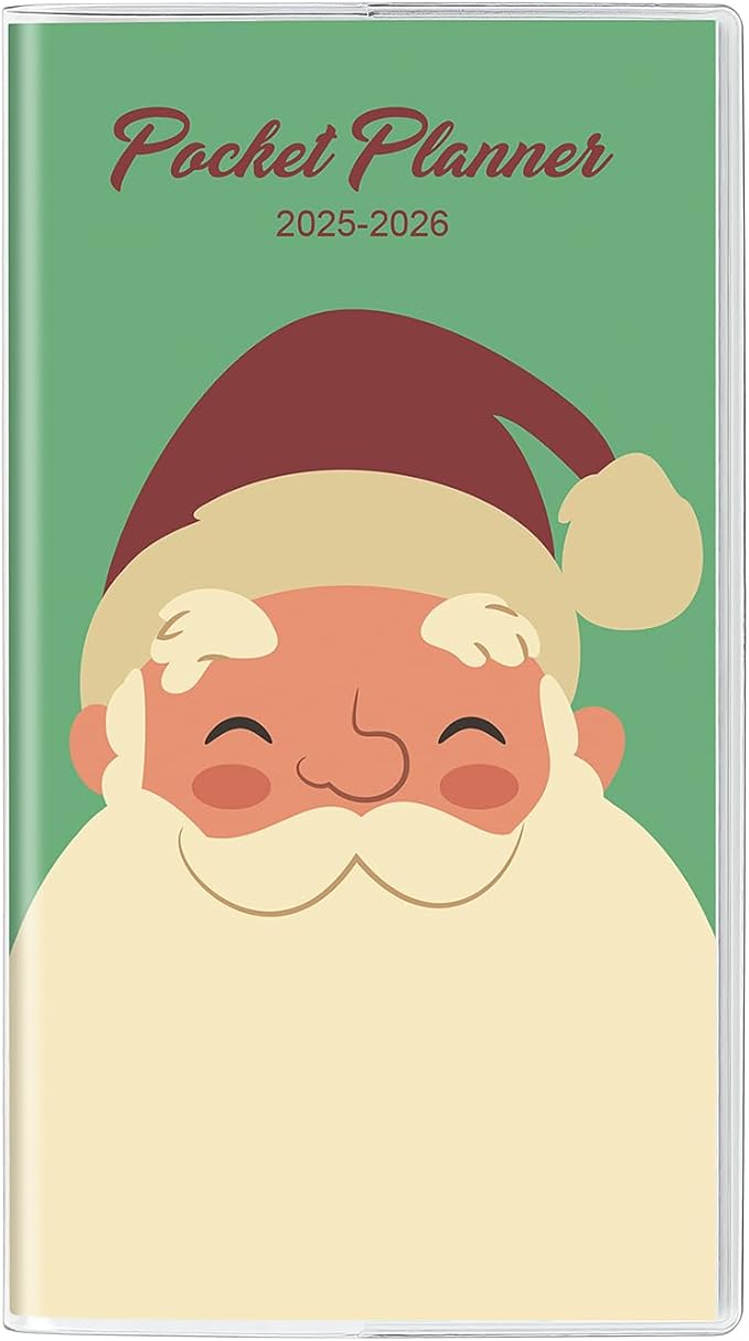 Christmas Pocket Calendar 2025-2026, 2025 Monthly Planner - 6.7" x 3.7" - Runs from January 2025 until December 2026, 2025 Pocket Planner with PVC Cover for Planning, Green