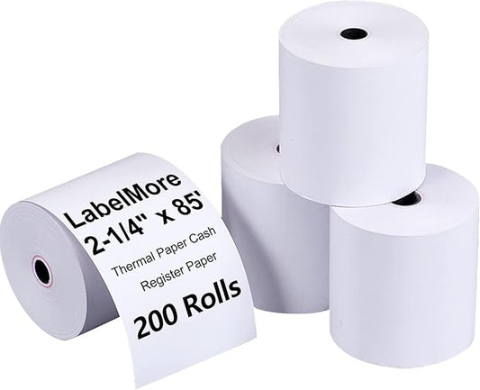 LabelMore 2-1/4" X 85' Thermal Receipt Paper, Credit Card Paper Rolls Thermal, Cash Register Roll, Premium Pos Thermal Printer Paper (200 Rolls)