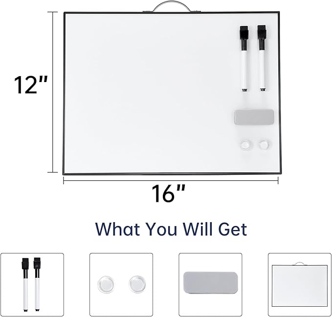 TSJ OFFICE Small White Board - 12 X 16 Inches Portable Aluminum Frame Magnetic Dry Erase Board with Holder, to Do List Notepad for Office, Home, School