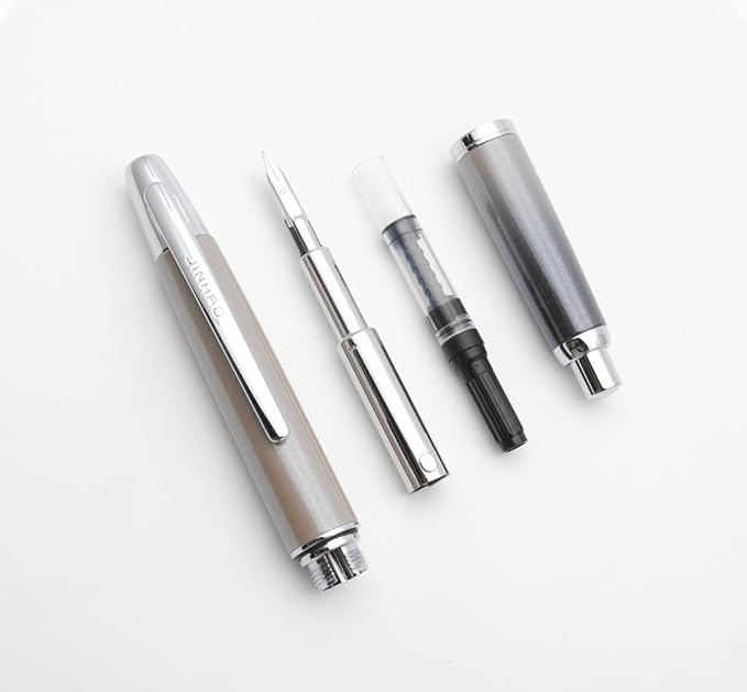JINHAO 10 Press Fountain Pen, Retractable Metal Pen with Ink Converter (EF Nib 0.38mm, Gradient Grey)