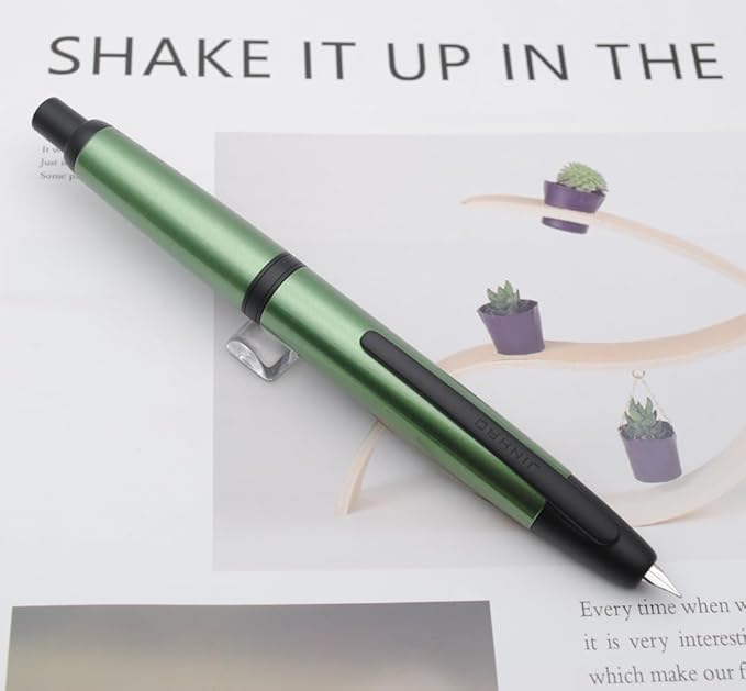 JINHAO 10 Press Fountain Pen, Retractable Metal Pen with Ink Converter (EF Nib 0.38mm, Light Pine Green - Black Clip)