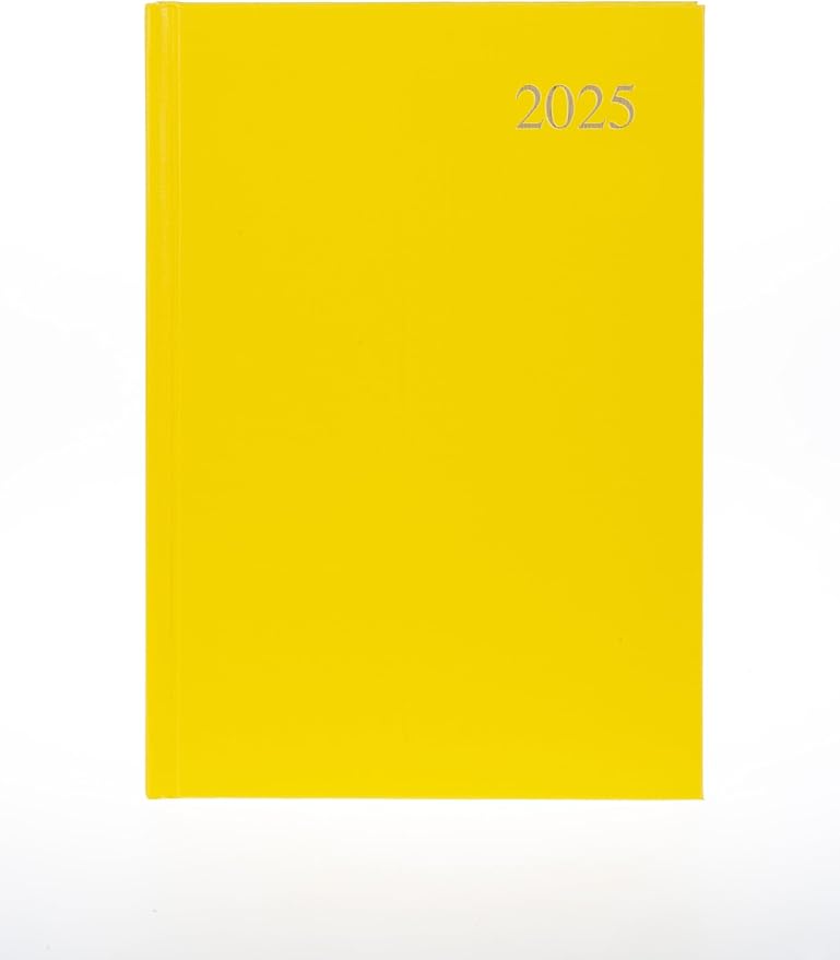 Collins Essential 2025 Business Diary - A5 Day to a Page Planner with Leathergrain Hardback Cover - Yellow - ESSA51.45-25