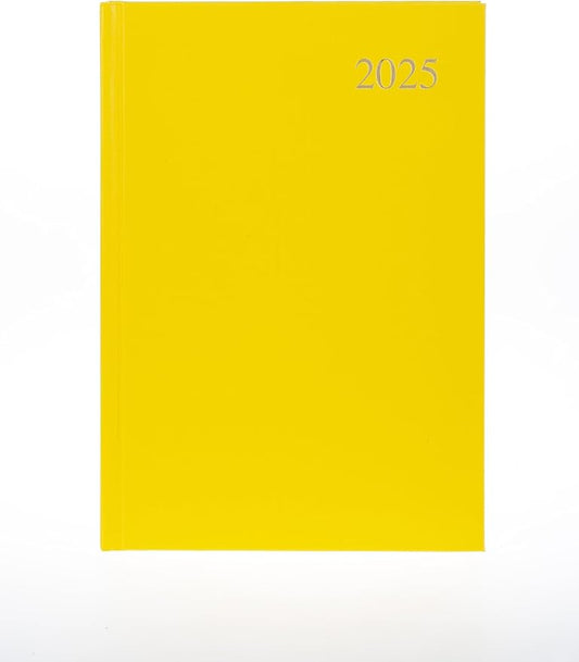 Collins Essential 2025 Business Diary - A5 Day to a Page Planner with Leathergrain Hardback Cover - Yellow - ESSA51.45-25