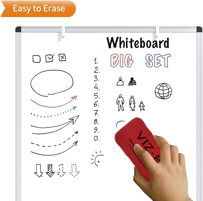 VIZ-PRO Whiteboard Easel, 36 x 24 Inches, Portable Dry Erase Board Height Adjustable With Flipchart Pad