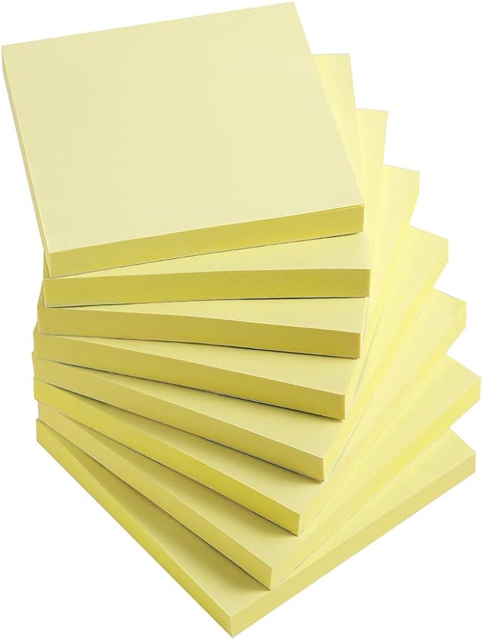 Vanpad Sticky Notes 3x3 Inches,Light Yellow Colors Self-Stick Pads, Easy to Post for Home, Office, Notebook, 8 Pads/Pack