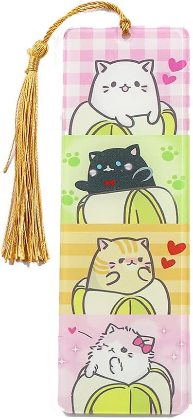 1pc Cute Pet Cat Tassel Bookmark - Acrylic Bookmarks for Book Lovers, Gifts for Teachers Students Reading Markers Ideal Gift for Back to School Season (SQ1025-Cat)