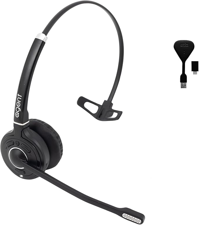 TruVoice Agent AW30 Wireless Headset with Extended Range DECT Wireless USB Dongle I Range of up to 350ft I Noise Canceling Microphone and HD Audio I Compatible with All Computers and Softphones.