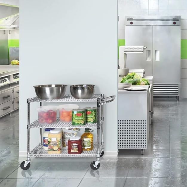 Seville Classics UltraDurable NSF Commercial Heavy Duty Metal Rolling Utility Cart, w/ Steel Shelves, Handle Bar for Restaurant, Garage, Warehouse, Kitchen, Office, Top Shelf (36"W x 18"D)