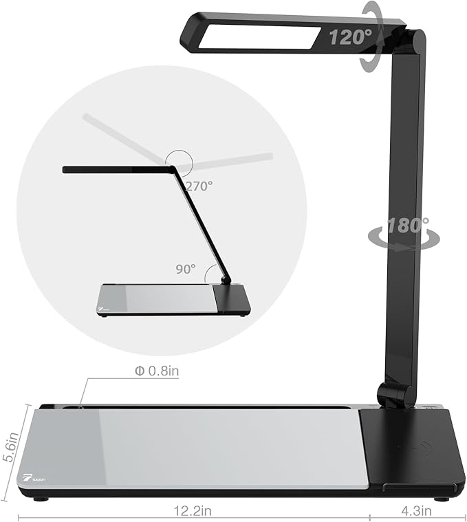 Small Desk whiteboard - Glass Dry Erase White Board- Desk Computer Buddy with Fast Charger Charging Station, Desk Board Buddy with Adjustable Foldable Desk Lamp, Dry Erase Notepad, Black, 17 x 6 in