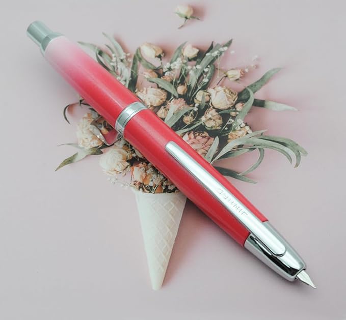 JINHAO 10 Press Fountain Pen, Retractable Metal Pen with Ink Converter (F Nib 0.5mm, Gradient Rose Red)