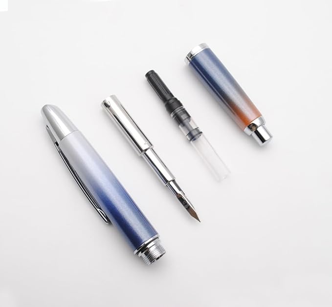 JINHAO 10 Press Fountain Pen, Retractable Metal Pen with Ink Converter (EF Nib 0.38mm, Gradient Dark Blue)
