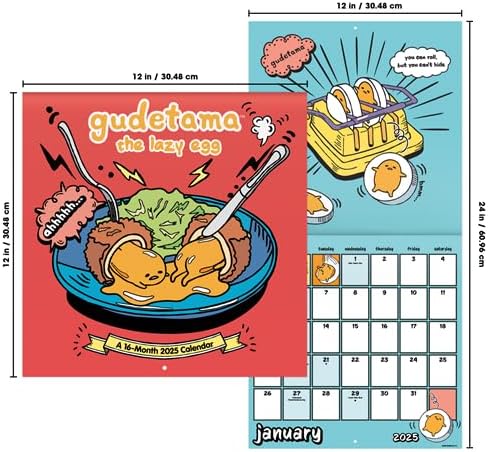 Gudetama Calendar 2025 - Deluxe 2025 Gudetama Wall Calendar Bundle with Over 100 Calendar Stickers (Sanrio Gifts, Office Supplies)