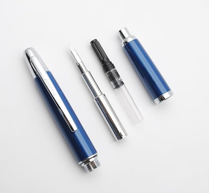 JINHAO 10 Press Fountain Pen, Retractable Metal Pen with Ink Converter (EF Nib 0.38mm, Pearl Blue)