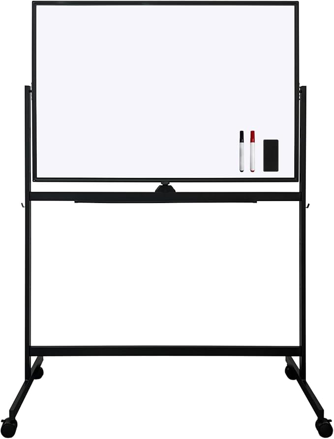 BESTBOARD Mobile Whiteboard 32 x 48 inch Large Height Adjust 360° Rolling Double Sided Dry Erase White Board on Wheels, Portable Easel with Stand for Home Office Classroom (32" x 48" BK)