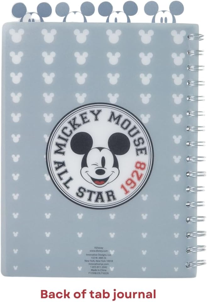 Innovative Designs Disney Mickey Mouse Journal Notebook, Spiral Bound, 96 Lined Pages, 8 x 7 inches, Grey