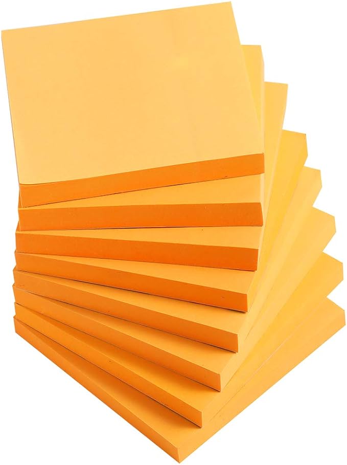 Vanpad Sticky Notes 3x3 Inches,Bright Orange Self-Stick Pads, Easy to Post for Home, Office, Notebook, 8 Pads/Pack