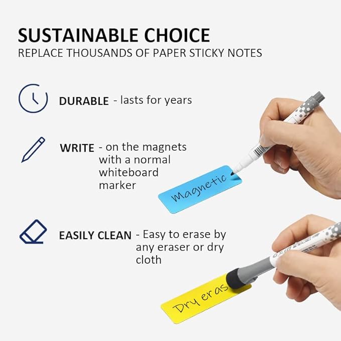 Dry Erase Magnetic Labels 3.1x1.2 Inch, Reusable Magnetic Labels for Whiteboards Locker School Classroom Office Home,Pack of 40