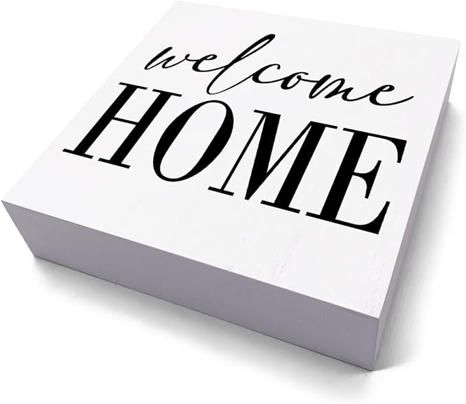 Welcome Home Sign Home Decor Desk Decor Wooden Box Sign Rustic Black Wood White Plaque Box Sign for Women Family Friends Farmhouse Living Room Kitchen Bedroom Shelf Table Decoration