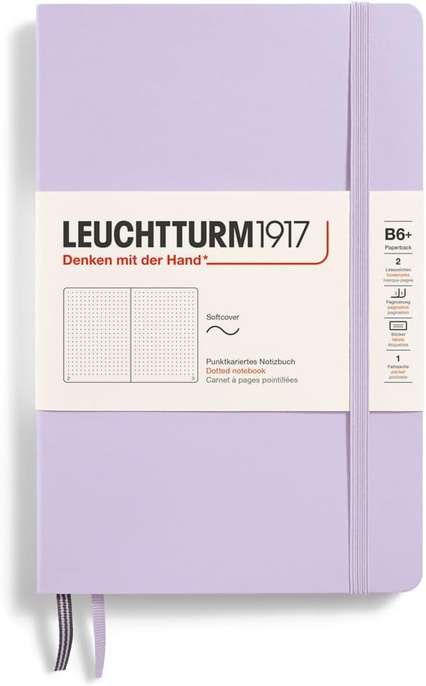 LEUCHTTURM1917 - Notebook Softcover Paperback B6+ - 123 Numbered Pages for Writing and Journaling (Dotted, Lilac)