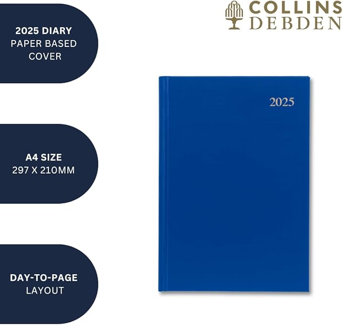 Collins Essential 2025 Business Diary - A4 Day to a Page Planner with Leathergrain Hardback Cover - Maroon - ESSA41.78-25