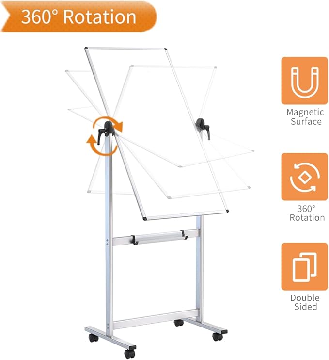 VIZ-PRO Double-sided Magnetic Mobile Whiteboard,48 x 24 Inches, Portrait Orientation,Aluminium Frame and Stand