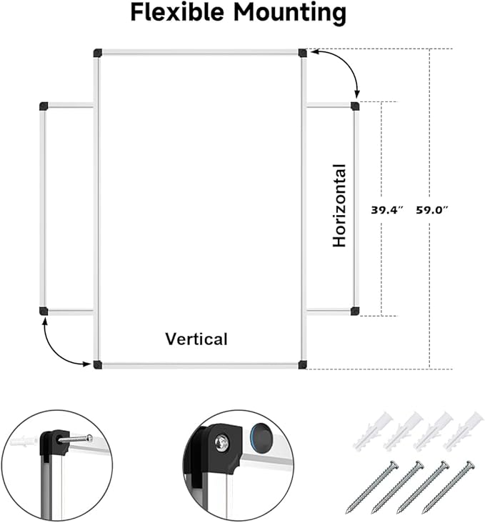 XBoard Extra Large Magnetic Whiteboard 60 x 40 Inch, Giant Dry Erase White Board for Wall with Marker Tray 5' x 3' | Big Aluminum Frame Message Presentation Board