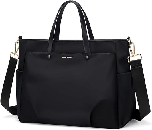 Laptop Shoulder Bag 14 Inch, Computer Shoulder Bag Large Work Tote Bag for Women, Laptop Carrying Case Stylish Handbag for Business Travel (Black)