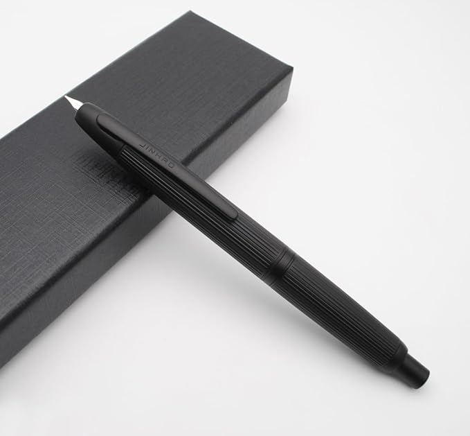 JINHAO 10 Press Fountain Pen, Retractable Metal Pen with Ink Converter (EF Nib 0.38mm, Striated Black)