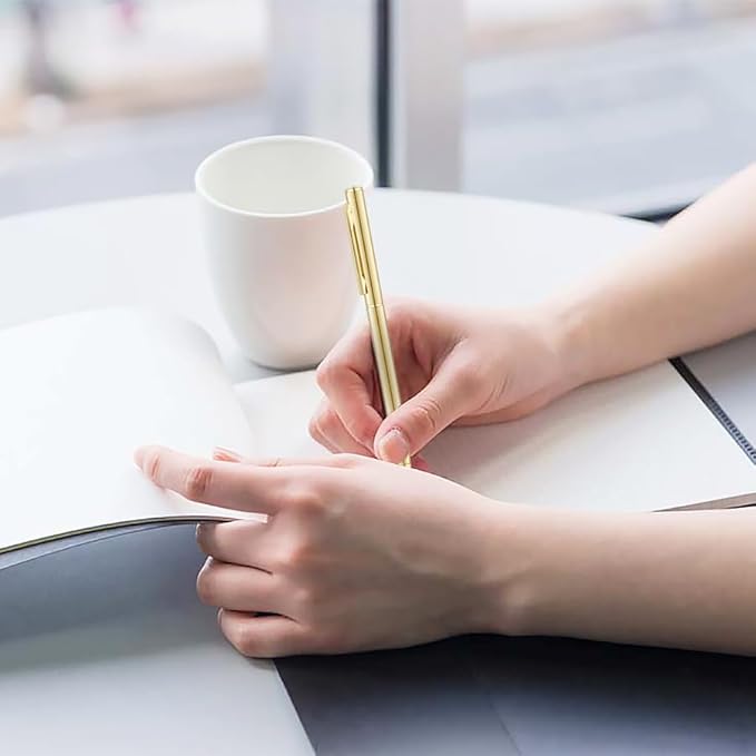 Unibene 18 Pack Gold Slim Ballpoint Pens Black ink Medium Point(1 mm), Nice Gift for Wedding Business Office Students Teachers Christmas